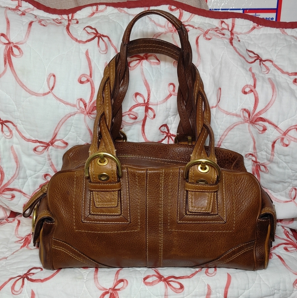 Women’s Braided Handle Leather Satchel Bag -tabacco Brown
